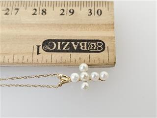 14K Yellow Gold 3mm White Pearl Cross Pendant